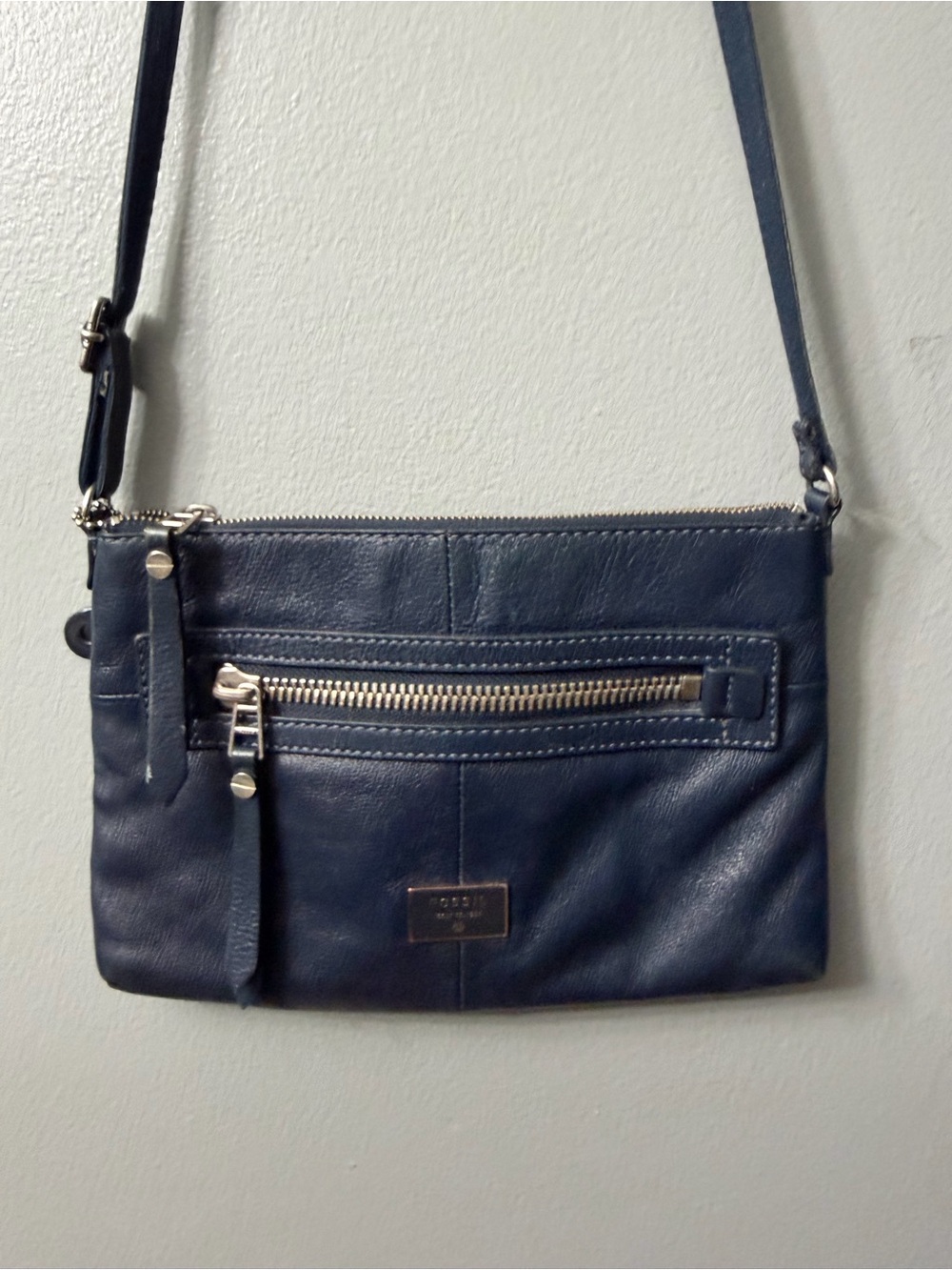 Fossil Dark Navy Leather Crossbody Bag